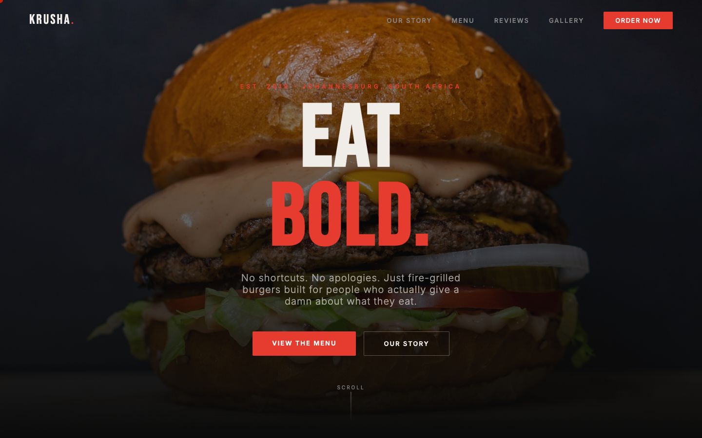 Krusha Burgers website screenshot